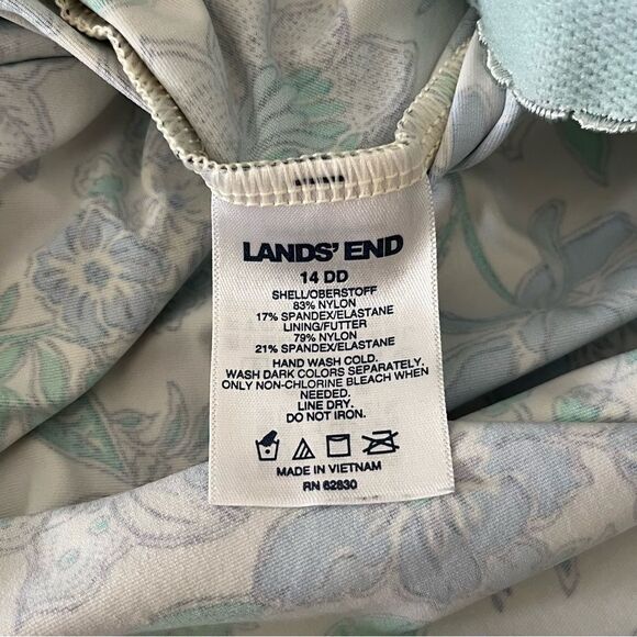 Lands End Swim Top 14 DD Tankini Modest Padded Bra Blue Floral Check Plaid EUC - Picture 7 of 8